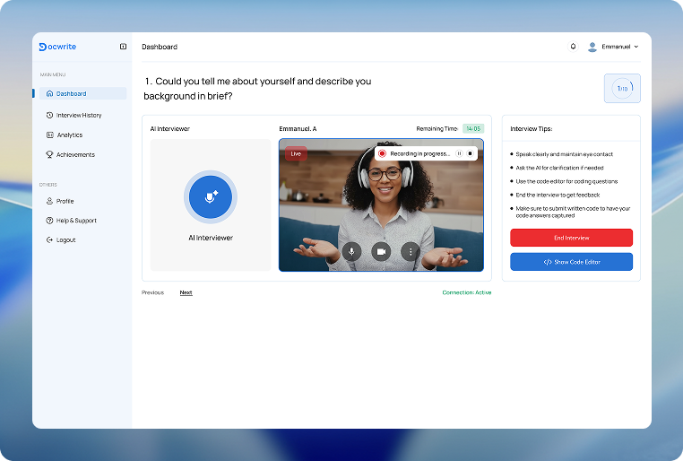 Practice with a realistic AI interviewer
